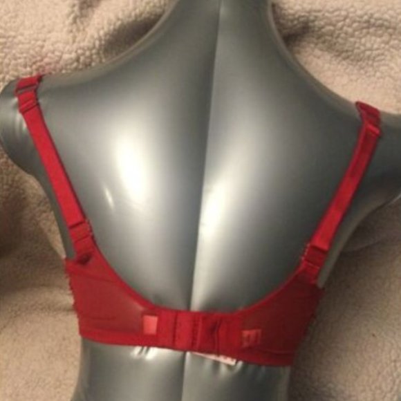 VICTORIA SECRET VERY SEXY COL LACE BRA - RED - 32D - PUSH UP - RHINESTONE STRAPS - Picture 2 of 2